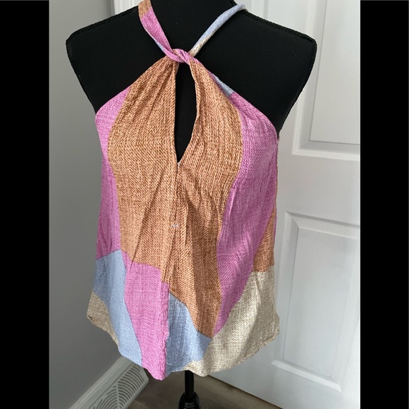 O’Neil pink, blue, brown criss cross sleveless top in small - Picture 1 of 5